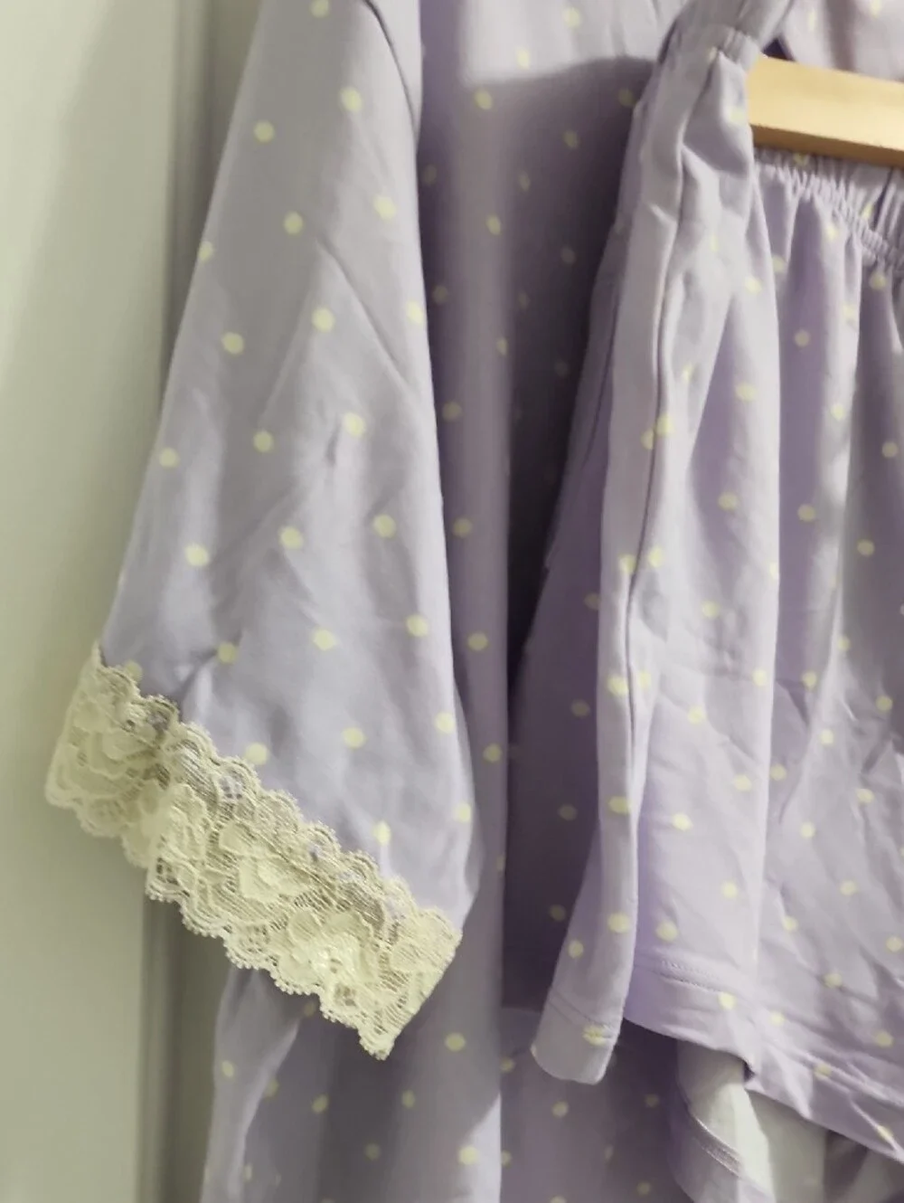 Honey Dew Women’s Lavender Polka Dot Pajama Set with Lace Trim - S